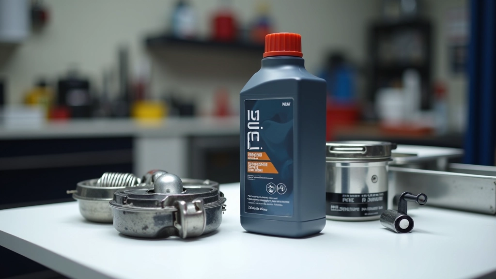 Complete transmission fluid change setup with new filter, fresh fluid container, and service tools