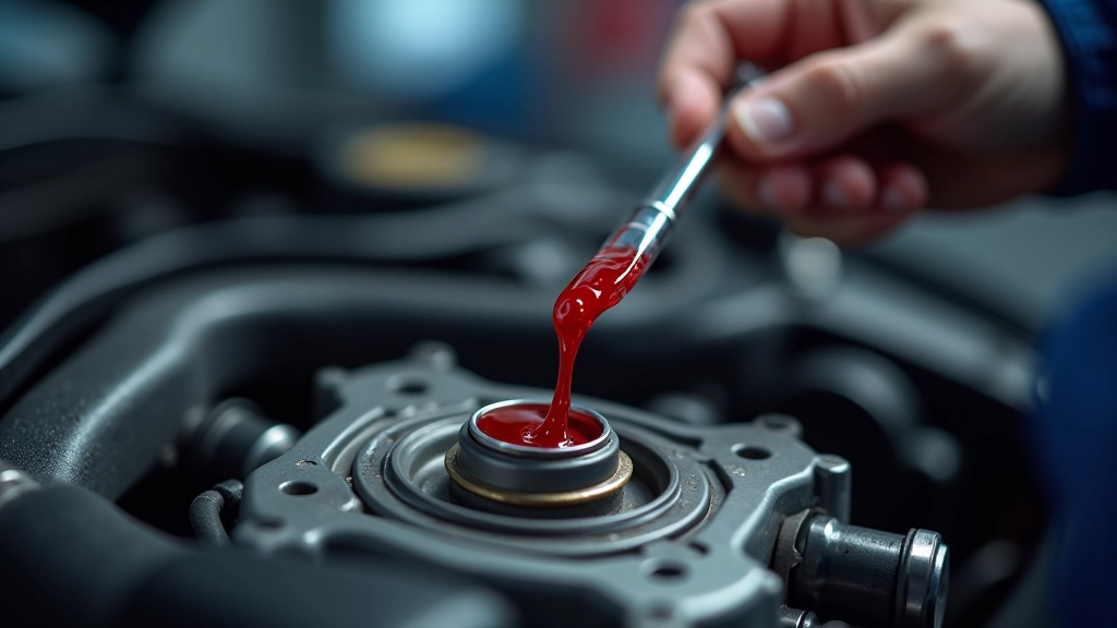 Close-up of vehicle transmission fluid dipstick showing proper fluid color and level markings